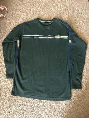Vintage Sonoma Boys XL 18/20 Green Long Sleeve Striped Ribbed Sweater